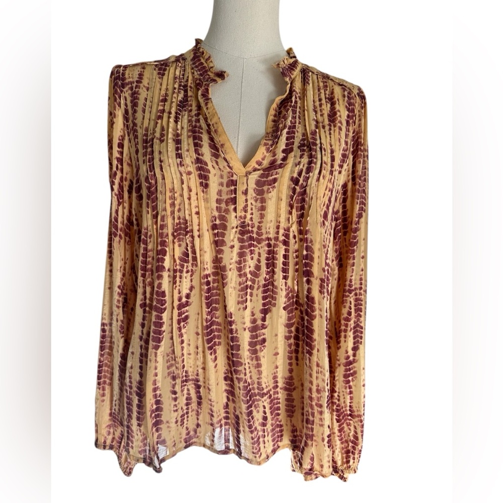 Anthropologie Maritzia Yellow Top Blouse Size M Peasant Modest Bohemian Tie Dye